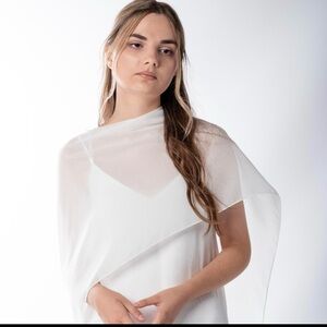 Elegant Sheer Ivory Chiffon Cape, Sheer Ivory Shawl, Sheer Ivory Wrap, Bridal